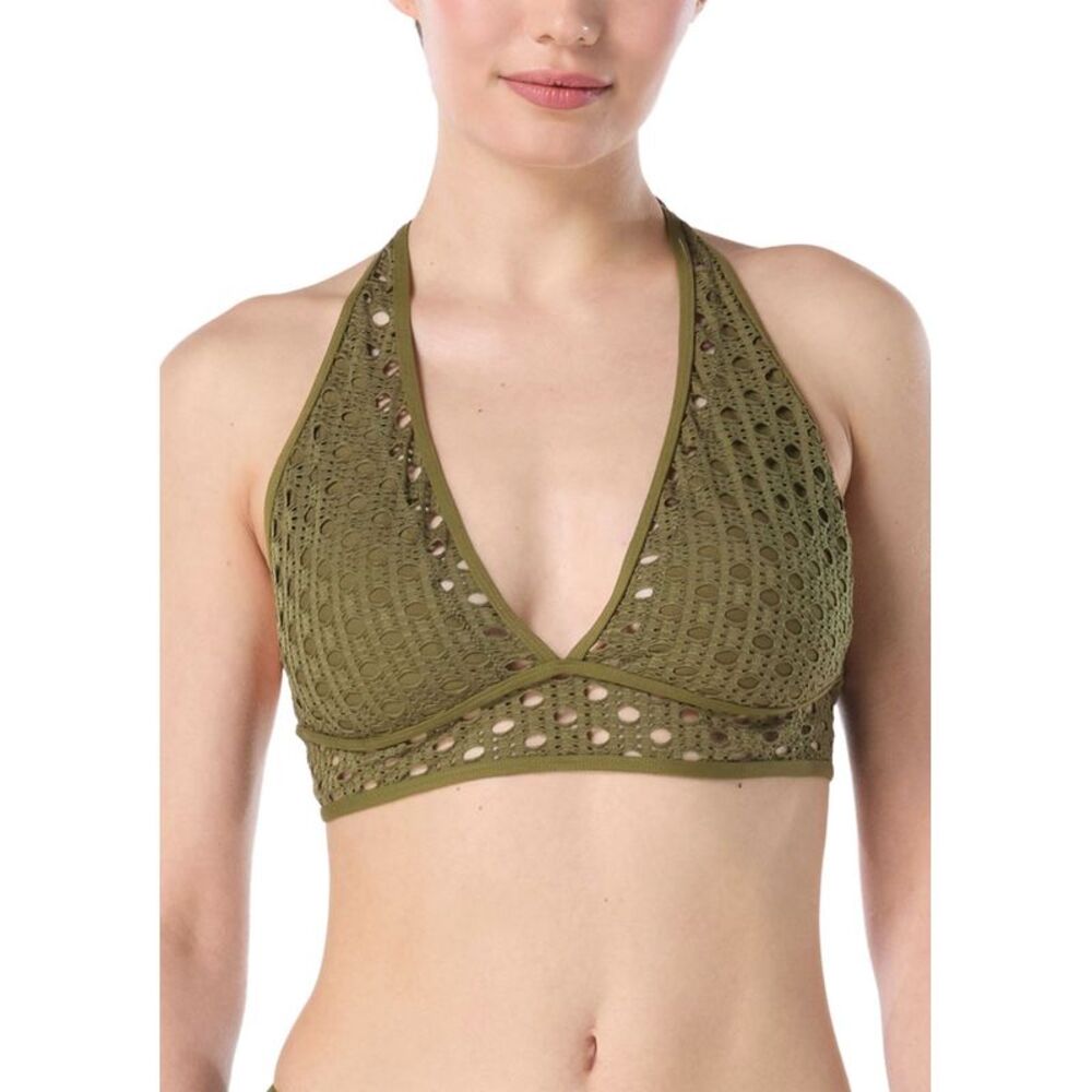 Carmen Marc Valvo Womens Crochet Halter Bikini Top X-Small Olive - NWT $82